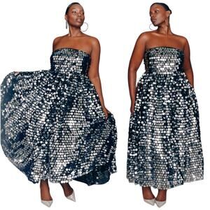 NWT ELOUII Silver Paillette Strapless Dress With Full Skirt $219 Size 18